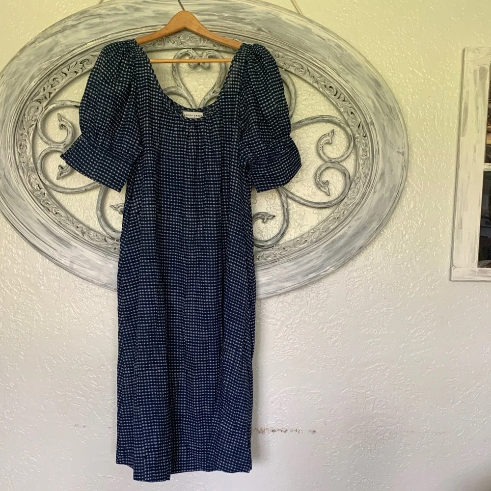 Apiece Apart Navy Checkered Long Sleeve Dress - Picture 1 of 8